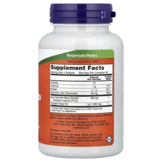 مشخصات مکمل ساو پالمتو (Saw Palmetto) و روغن تخم کدو ناو فودز 90 عددی